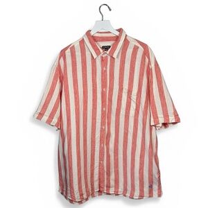 J. Peterman Men’s Red White Short-Sleeve Striped 100% Linen Shirt M-379 Sz XXL